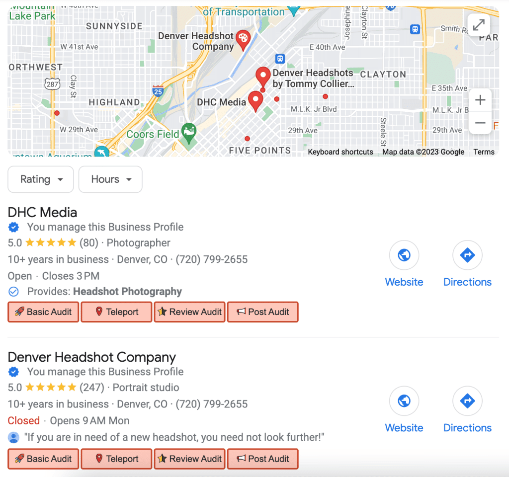 Google Map Pack Local Rankings For Photographers In Denver For Example of Proper Local SEO and Google Business Profile Optimization