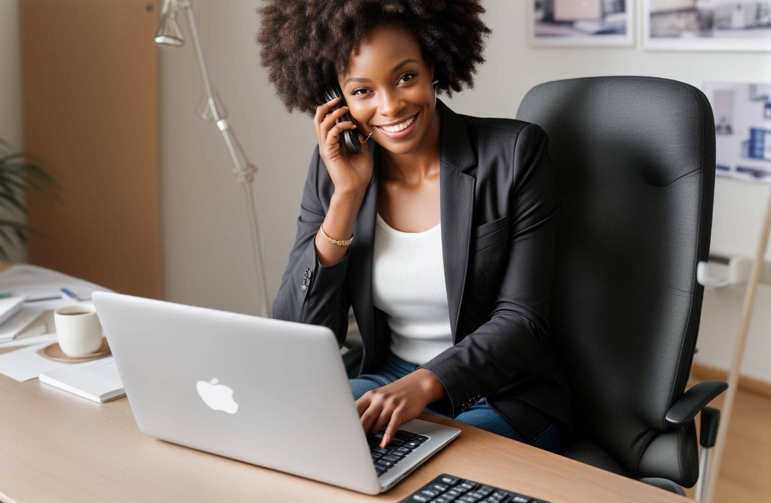 Local SEO Customer Taking More Calls With Marketing Services While Sitting At Her Desk