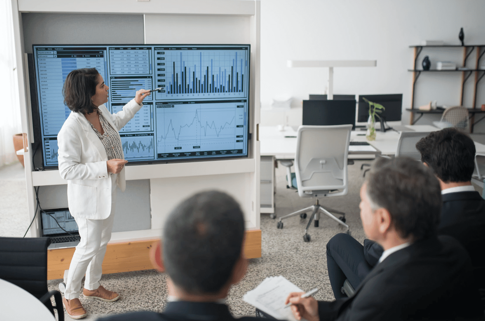 Enterprise SEO Statistics Displayed On A Presentation Monitor For Corporate Clients