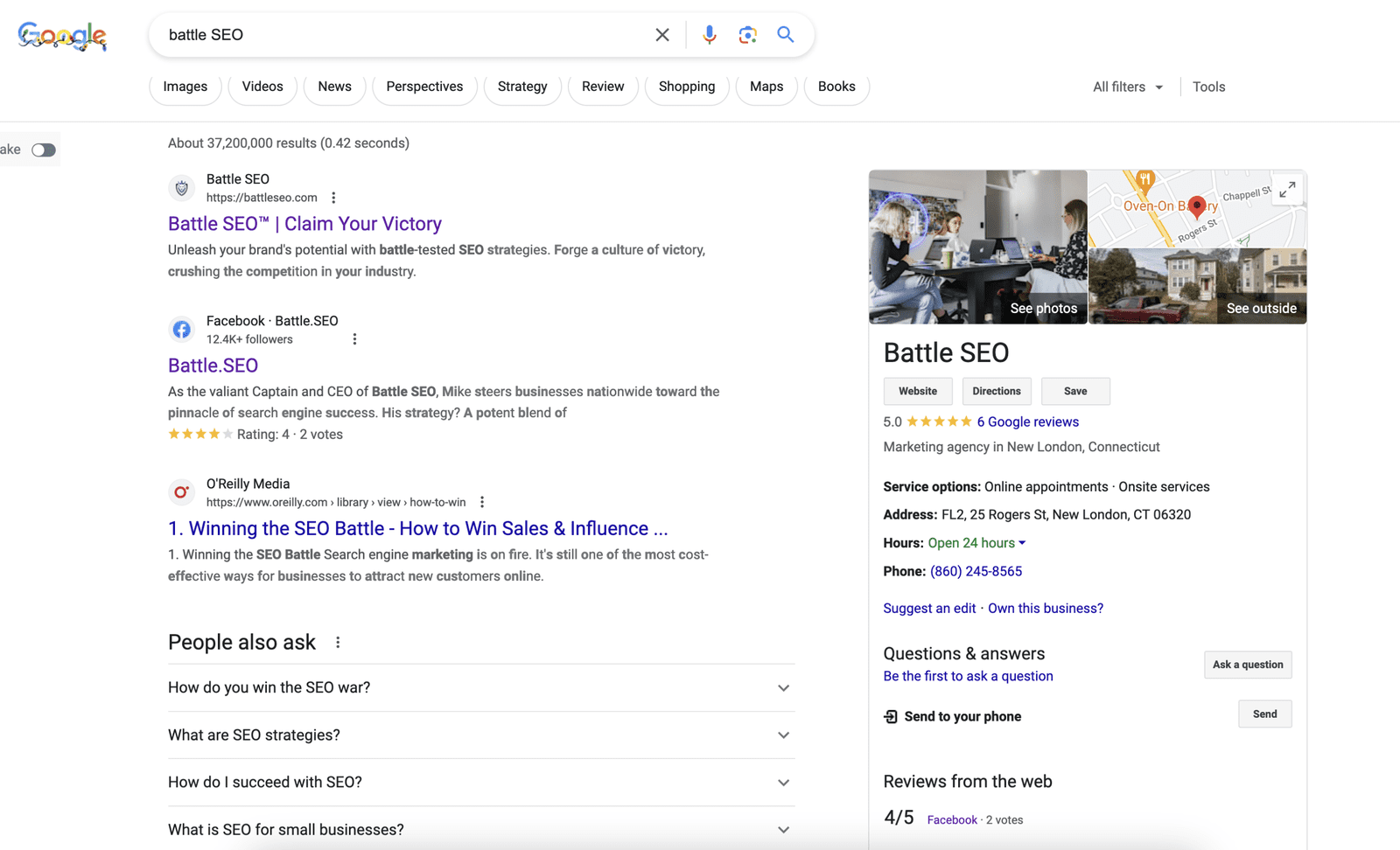 Screenshot Displaying A Local Google Search Result Page For A Service Based Business