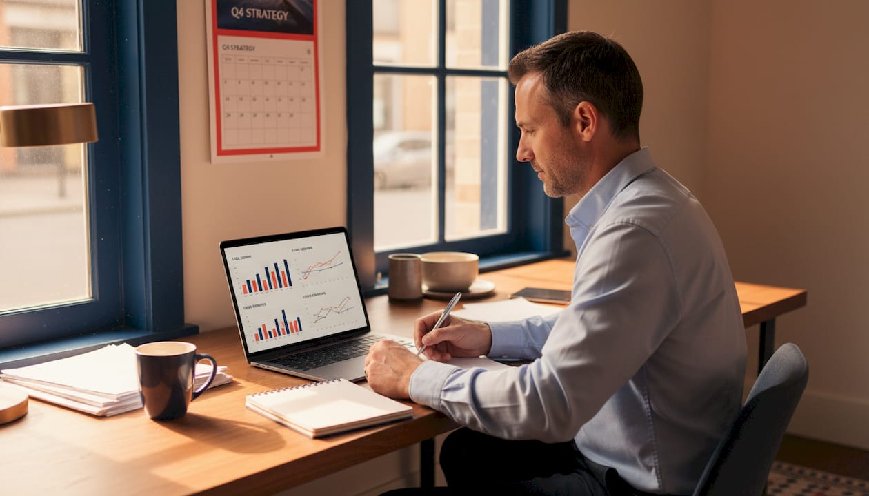 Business owner reviewing SEO dashboard