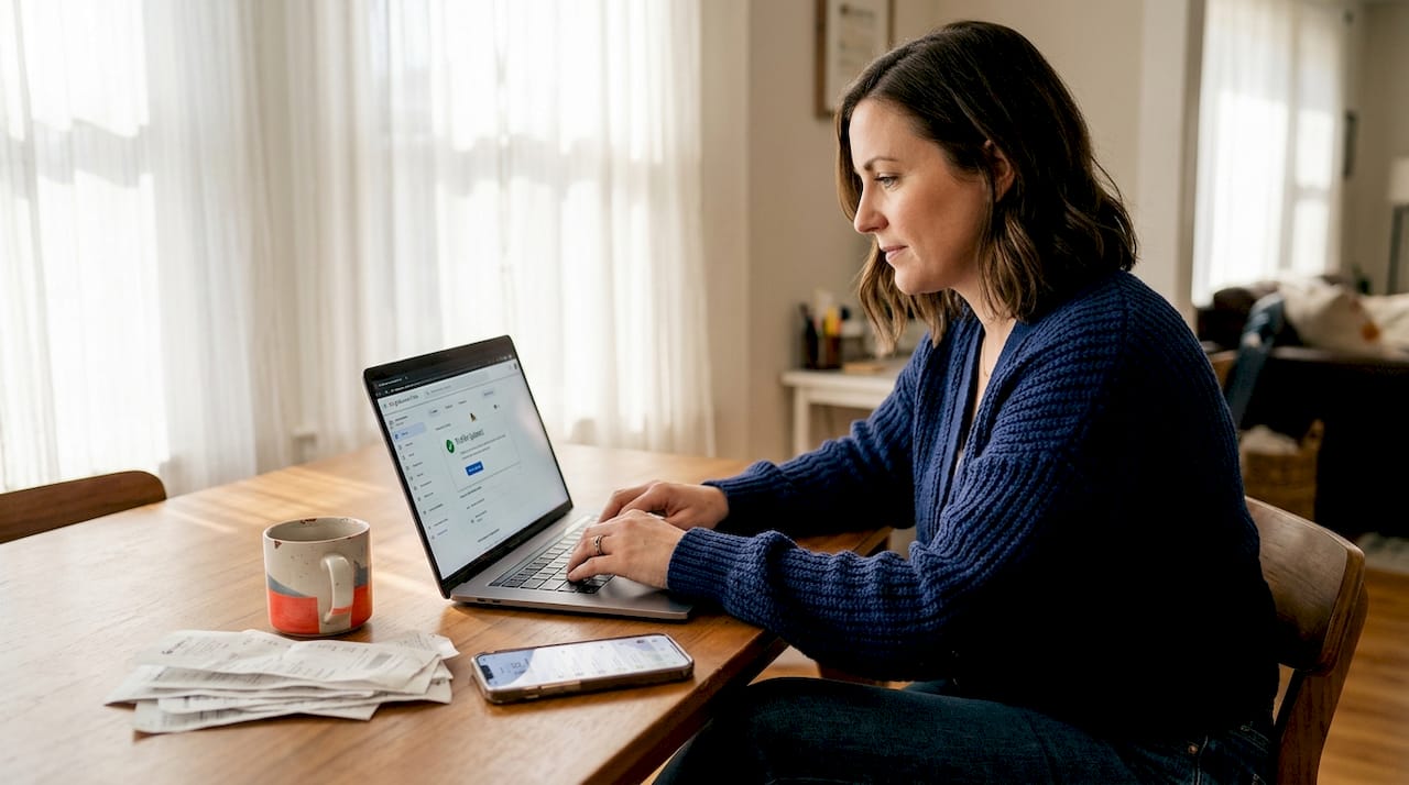Business owner updating Google profile at home desk