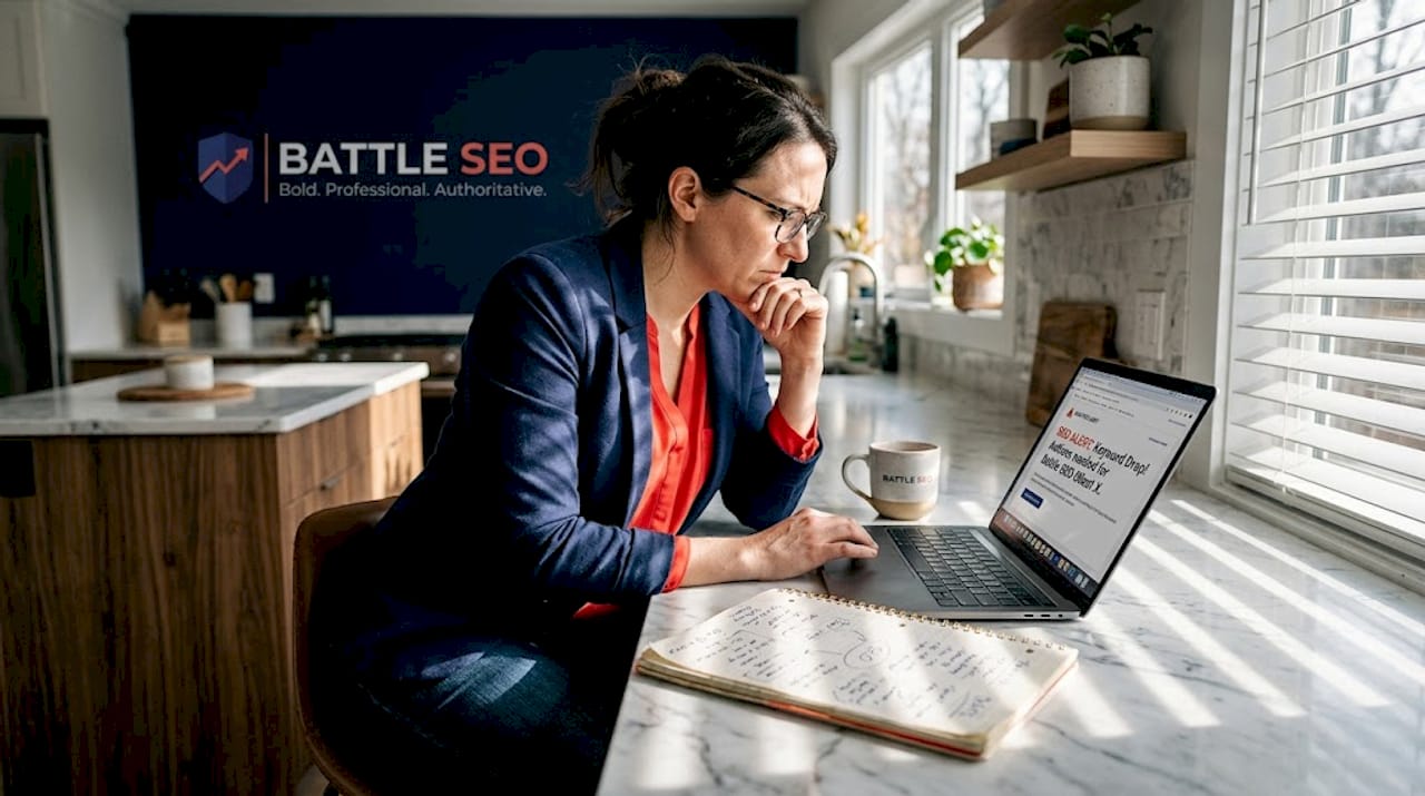 Business owner focused on SEO update alert