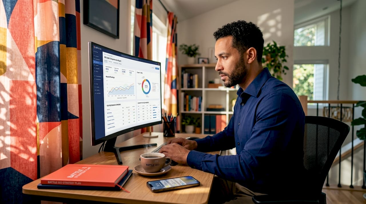 1780075949228_Marketer-reviewing-SEO-framework-analysis Marketer reviewing SEO framework analysis