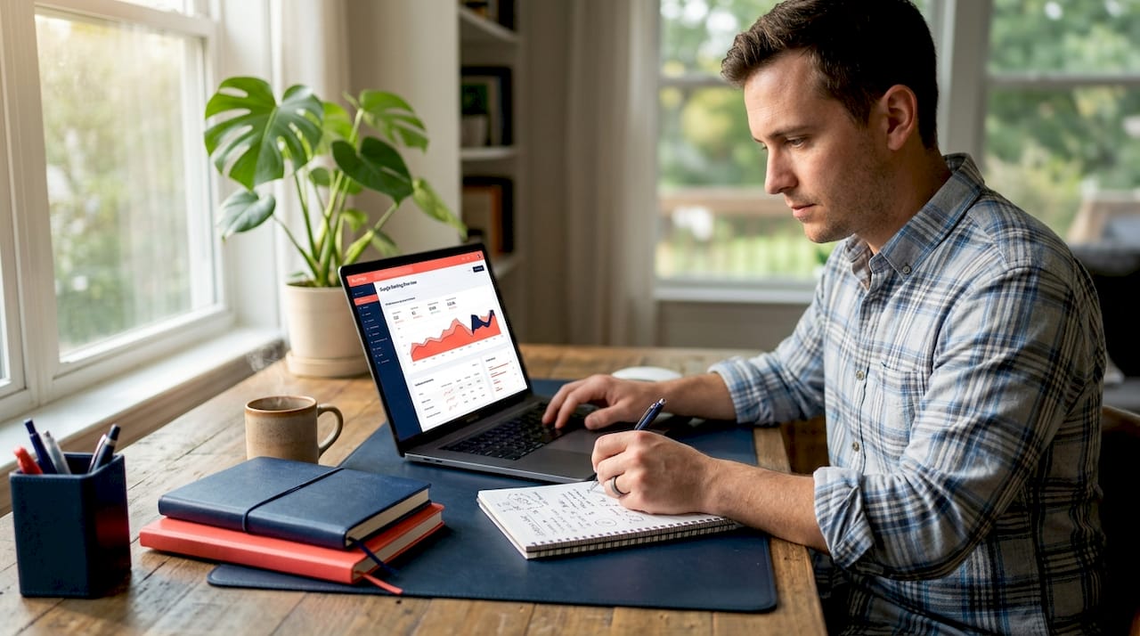 Small business owner reviewing Google ranking report