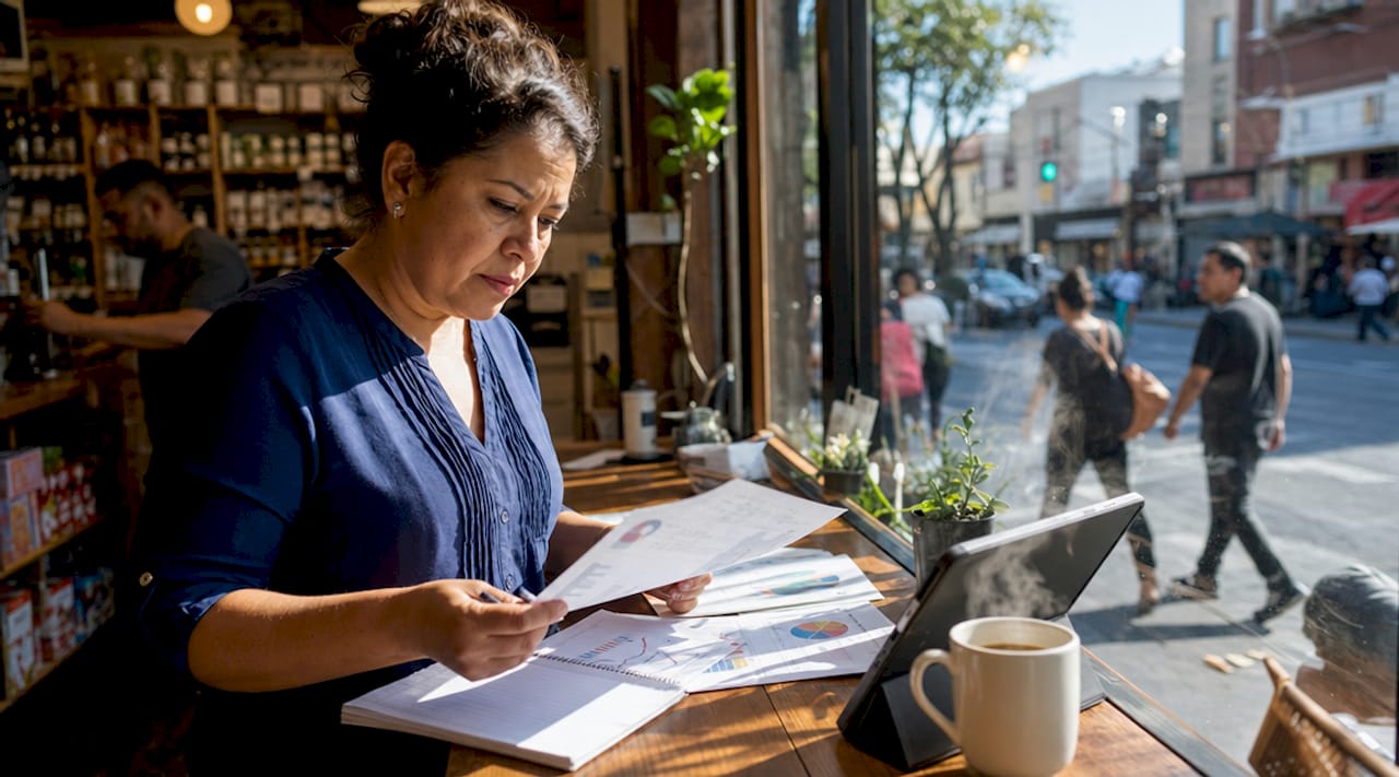 Business owner reviewing local SEO reports