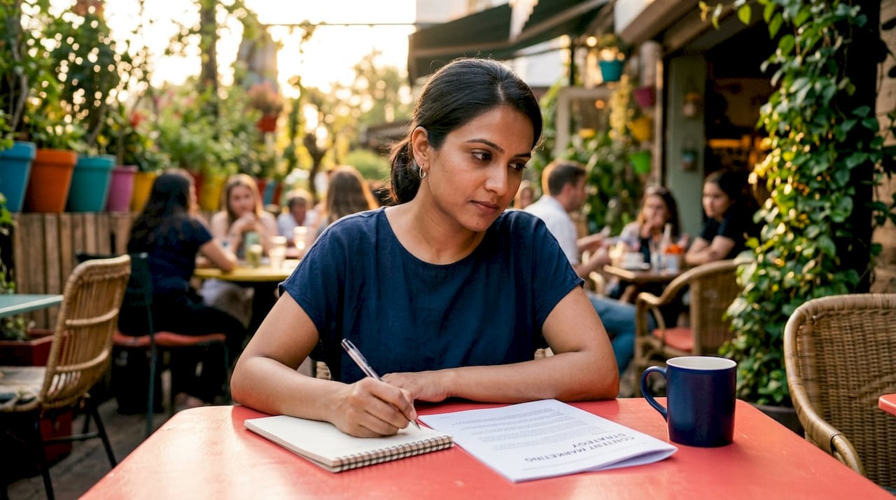 Woman working on content marketing notes
