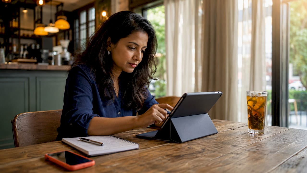 Woman reviewing local search rankings on tablet