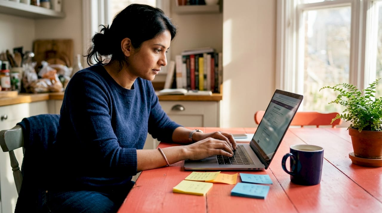 Woman submitting business info on laptop for SEO